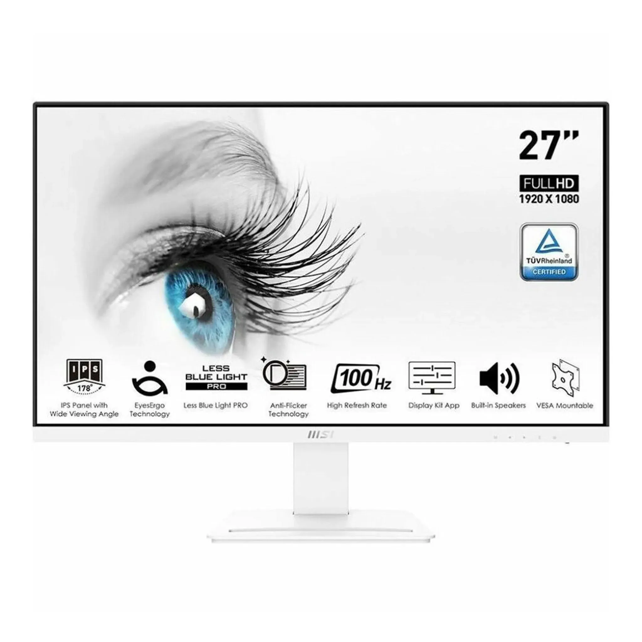 MSI PRO MP253W 24.5-inch IPS 1920 x 1080 (FHD) Computer Monitor, 100Hz, Adaptive-Synch, HDMI, VGA Port, VESA Mountable, Tilt, Speaker, 1ms, White