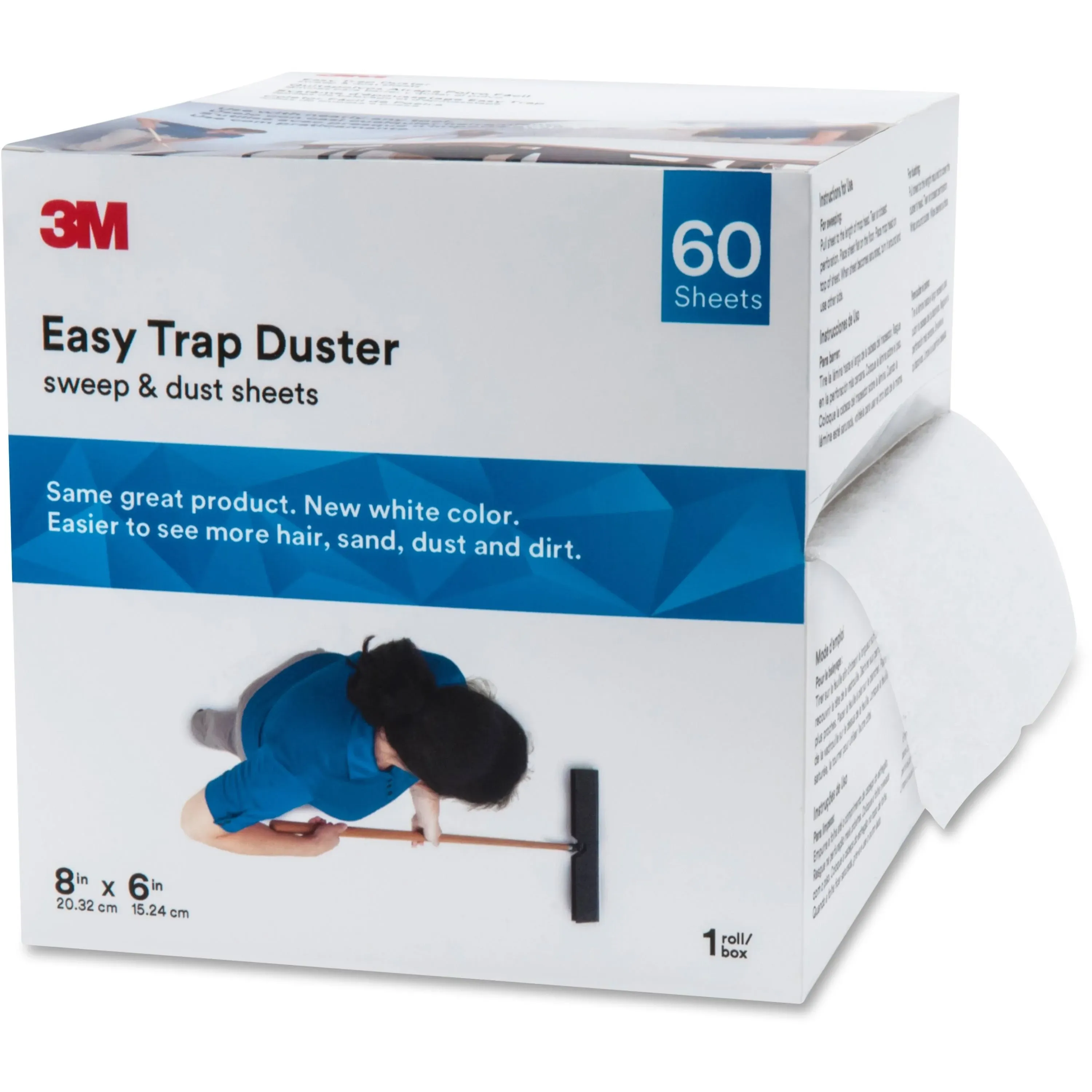 3M Easy Trap Sweep and Dust Sheets, 1 Roll of 60 8" x 6" Sheets, Disposable Easy Sweep Floor Duster, Picks Up 8x More Dirt, Dust, Sand, Hair, Works on Dry or Wet Surfaces, Hardwood Floors, 59152W