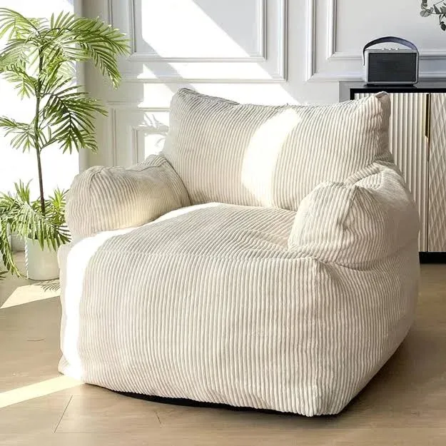  Giant Bean Bag Sofa - Stuffed Accent Chair with Pocket for Oversize Beige