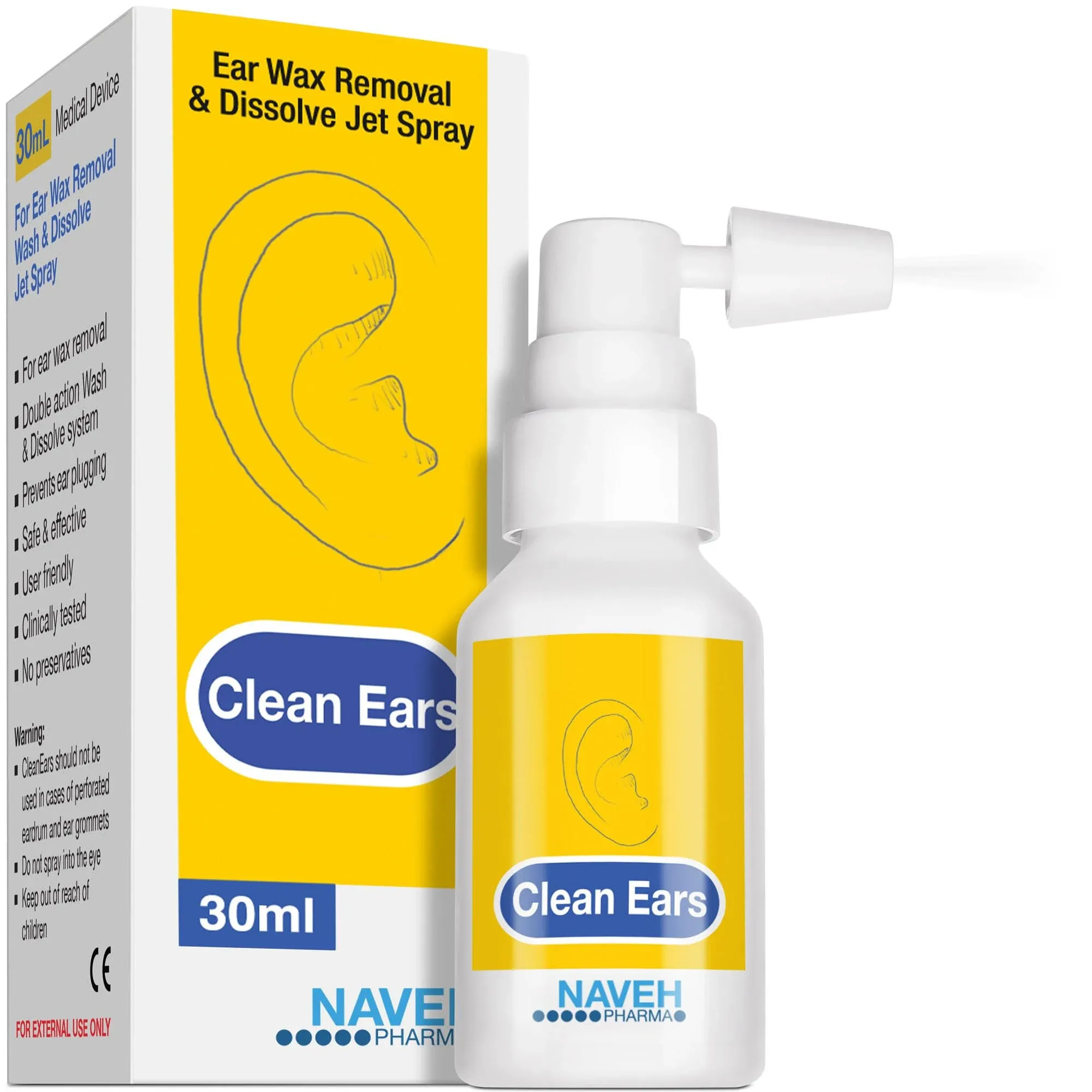 Naveh PHARMA CleanEars Earwax Removal Spray Ear Wax Softener Cleaner Ear Irrigat