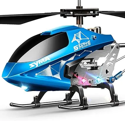 SYMA Remote Control Helicopter, S107H-E Aircraft with Altitude Hold, One Key take Off/Landing, 3.5 Channel, Gyro Stabilizer and High &Low Speed, LED Light for Indoor to Fly for Kid and Beginner Blue