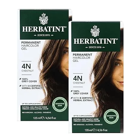 Herbatint Permanent Haircolor Gel, 4N Chestnut, Alcohol Free, Vegan, 100% Grey Coverage - 4.56 oz (4 Pack)