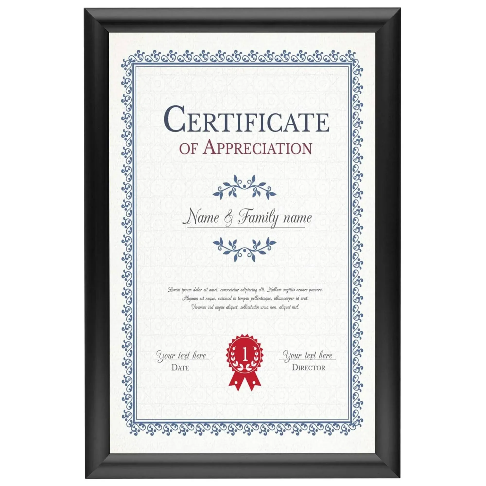 SnapeZo Black Document Notice Frame 11x17 Inch, 1" Narrow Profile, Front-Loading Snap Frame, Wall Mounted, Professional Series