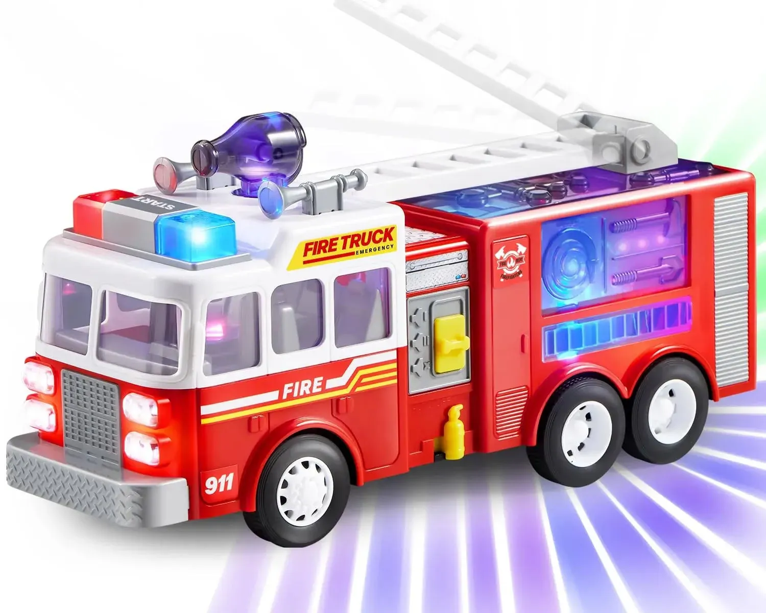 Joyin LED Fire Truck Toy for Toddlers - LED Projections & Sirens, Bump and Go Fire Engine Trucks with Mode Switch & Volume Control, Boys&Girls