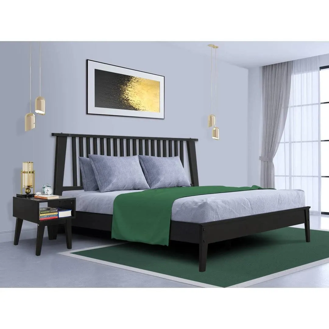 Acacia Kaylin Bed Frame 44in Headboad with Nightstand, Solid Wood Bed with High ...