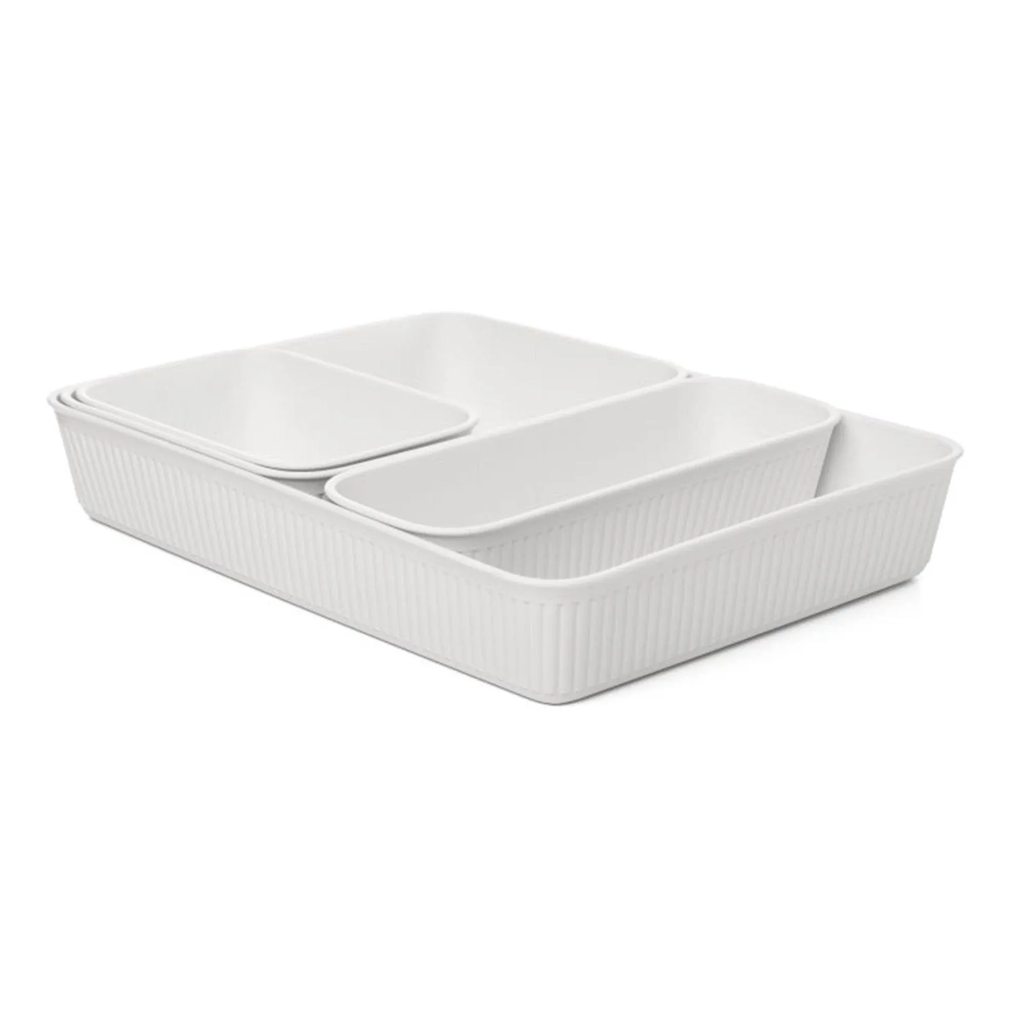 Superio Drawer Organizer Trays, Plastic Decorative Organizing Baskets for Desk, Shelves, Drawer, Shelf, Closet (White, Set of 4)