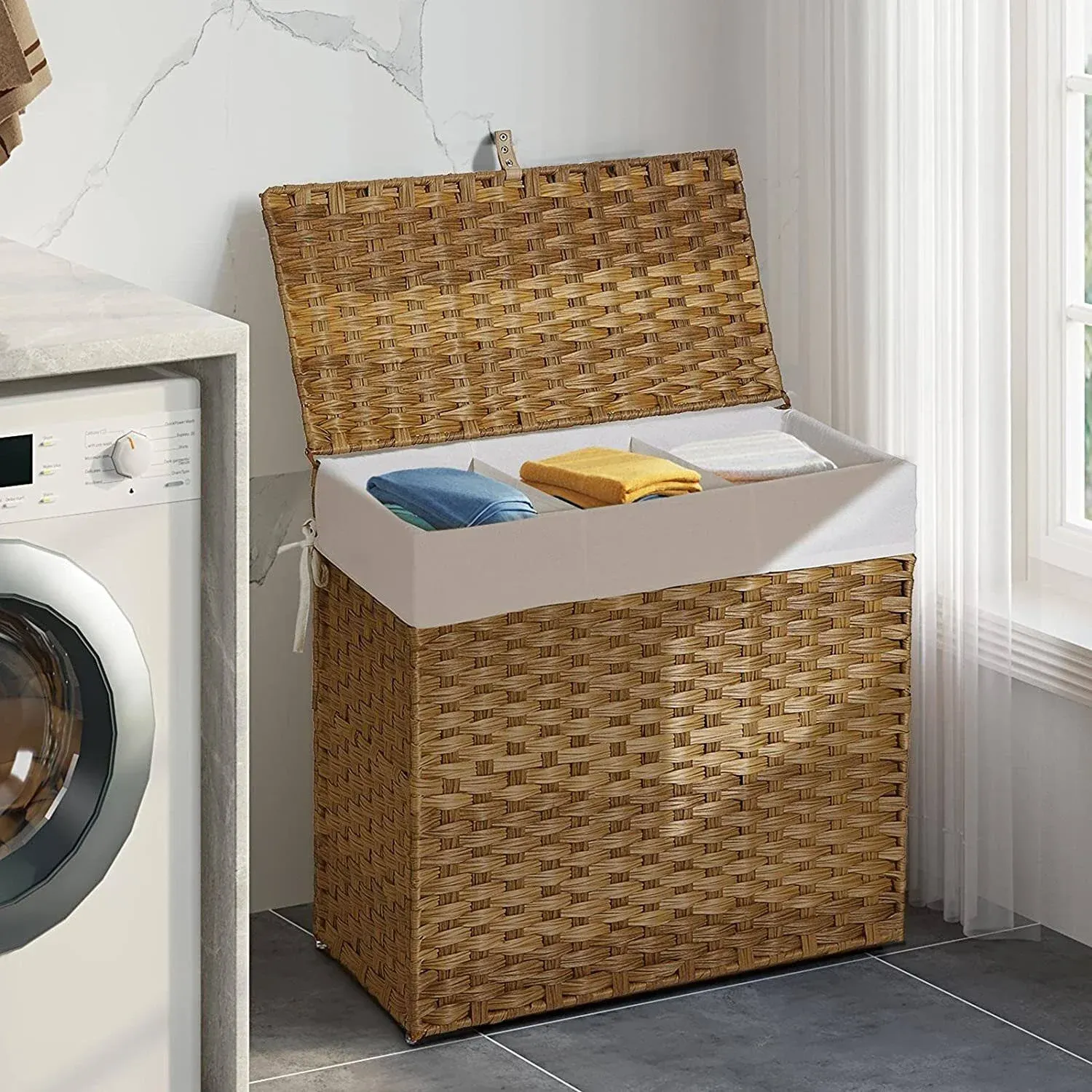 Greenstell Laundry Hamper with Lid, 125L Large 25.6&#034; x 13&#034; x 23.6&#034;, Brown 