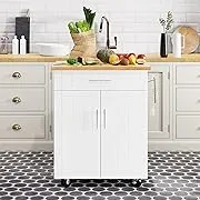 Shintenchi Kitchen Island Cart with Storage, Rolling Side Table On Wheels, White