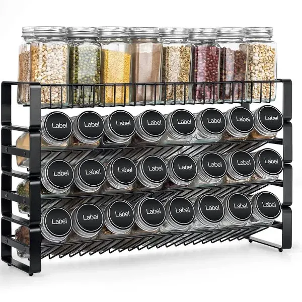 JONYJ 4 Tier Stackable Seasoning Rack Organizer, Detachable Countertop Spice Jar Rack for Cabinet, Freestanding , Black Frosted Iron Kitchen Counter Shelf