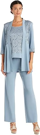 R&M Richards Women's Lace Sequined Pant Suit