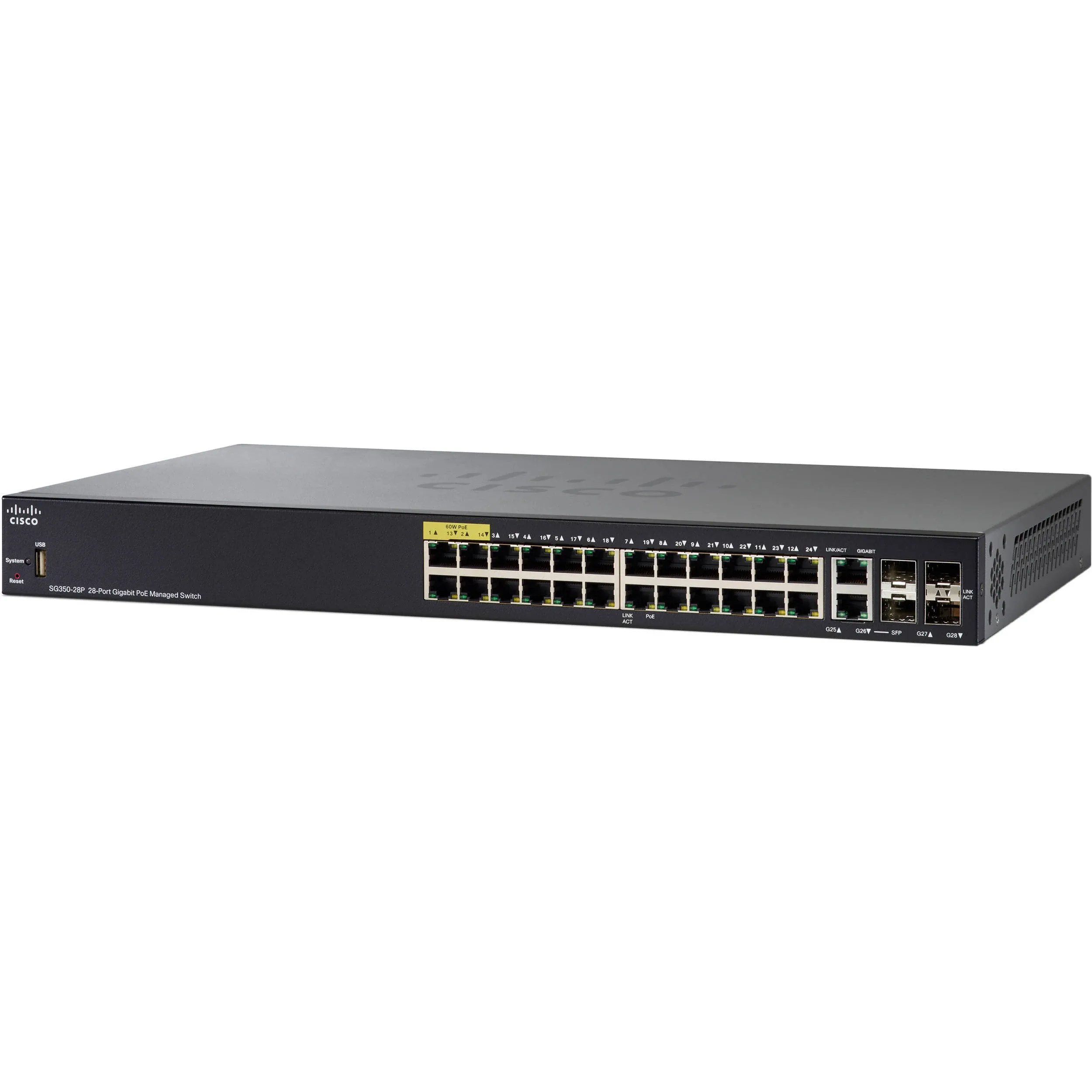 Cisco SG350-28P-K9 28-Port Gigabit 24x PoE 2x Combo 2x SFP Managed Switch (Renewed)