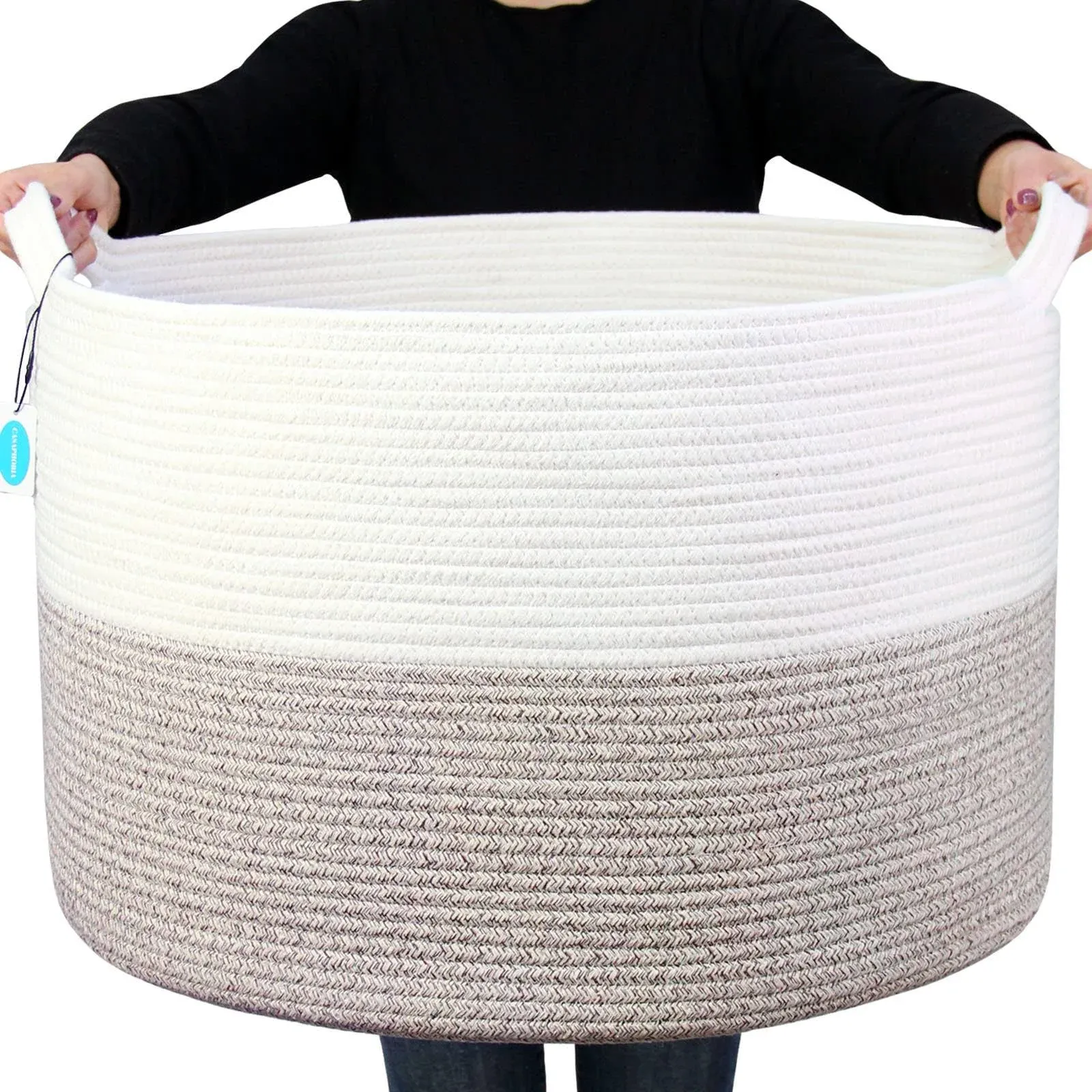 Casaphoria XXXLarge Cotton Rope Basket 21.7" x 21.7" x 13.8" Woven Laundry ...