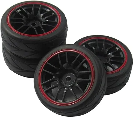 ShareGoo 12mm Hex Wheel Rims & OD 2.59" Rubber Tires for RC 1/10 On-Road Touring Car