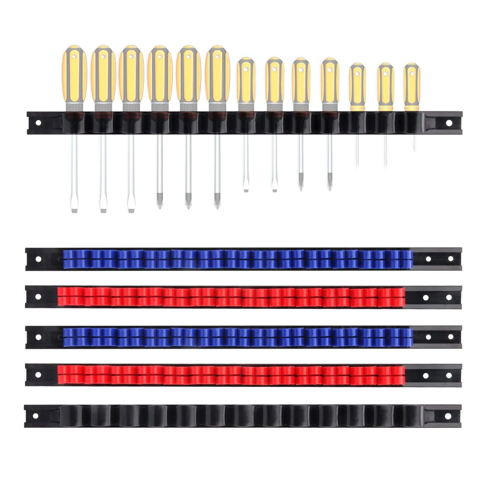 EMENTOL 6 Pcs Screwdriver/Wrench Organizer, Plastic Rail Wrench Hanger,Hand Tool Holder, Perfect for Organize