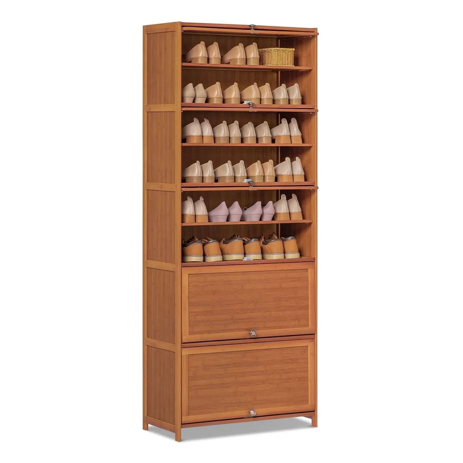 MoNiBloom Large Shoe Storage Cabinet with Flip Doors, 10 Tier Bamboo Free Standing Shoes Shelf Rack Stand for 36-40 Pairs for Entryway Living Room, Brown