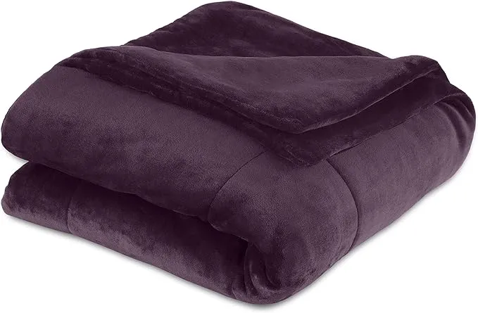 Vellux Queen Plush Lux Warm Blankets - All Season Blankets - Lightweight Quilted Blanket Full Queen Size - Ultra Soft Luxury Hotel Blanket - Box Stitched Blanket (Queen, Purple)