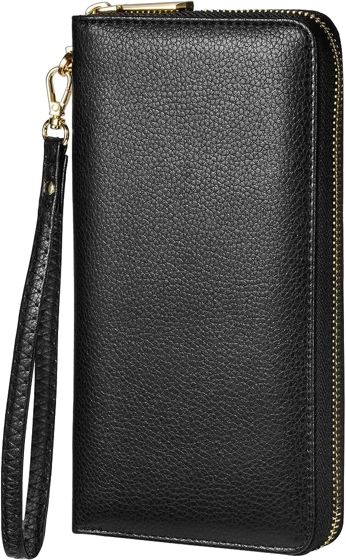 Womens Wallet Genuine Leather RFID Blocking Black