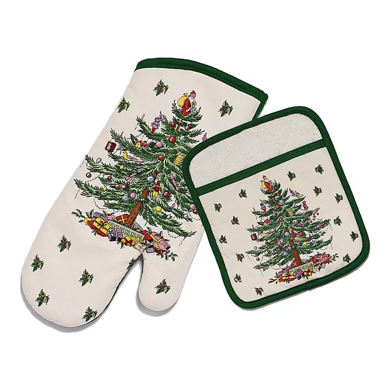 Spode Christmas Tree Pot Holder & Oven Mitt Set