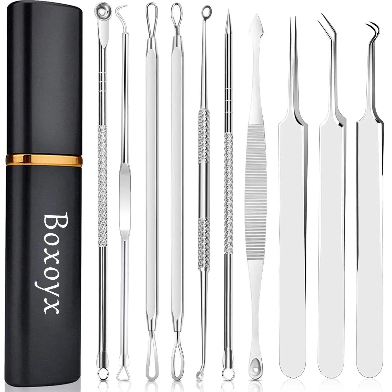 [2019]Blackhead Remover Tool, Boxoyx 10 Pcs Professional Pimple Comedone Extractor Popper Tool Acne Removal Kit - Treatment for Pimples, Blackheads