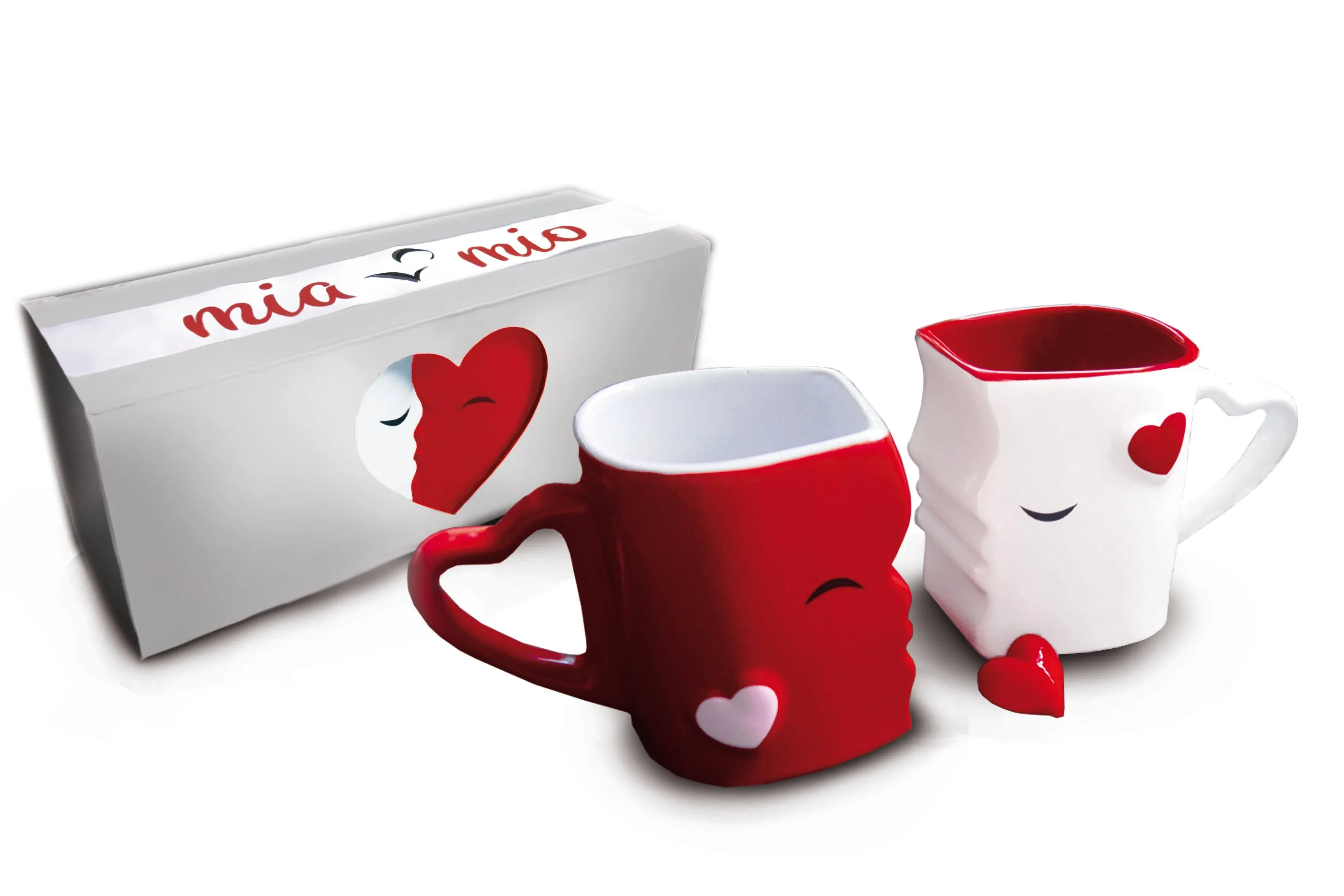 MIAMIO - Coffee Mugs/Kissing Mugs Set Ceramic with Gift Box (Red)