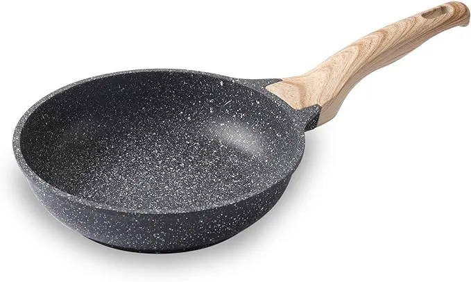 Motase 8 Inch Nonstick Skillet Frying Pan Egg Pan Omelet Pan, Nonstick Cookware Granite Coating, 100% PFOA free Cookware Pan, Healthy Nonstick Stone Frying Chef's Pan Skillet