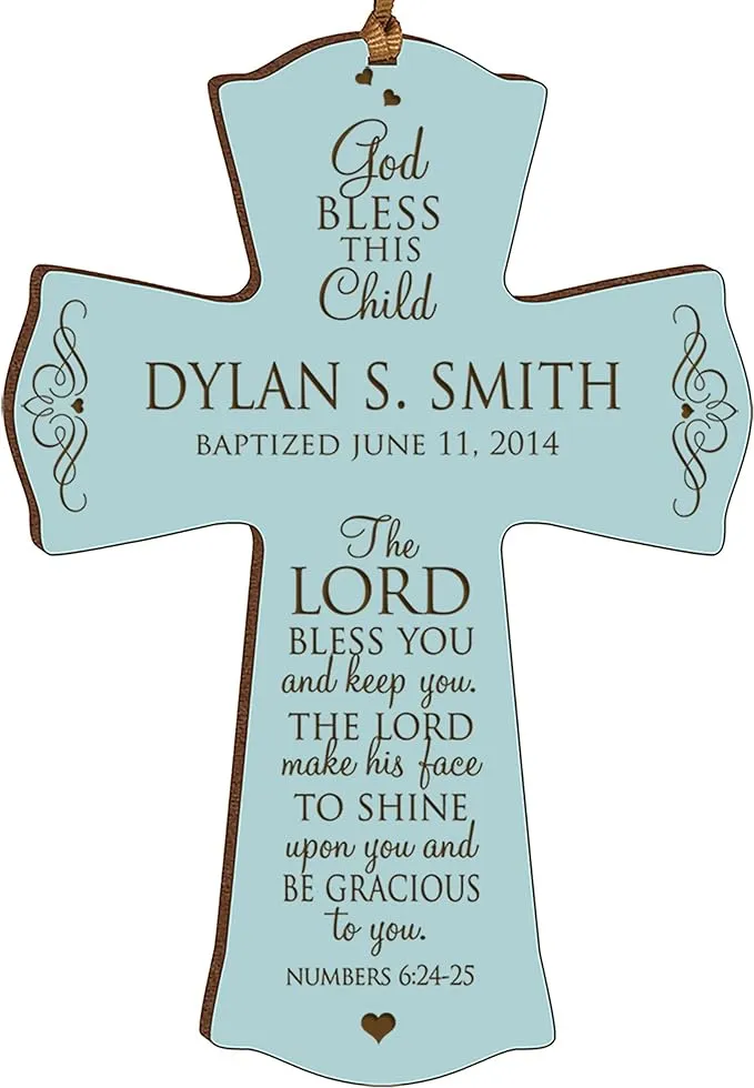 Personalized Baptism 1st Holy Communion Gifts Custom Christening Wall Cross for This Child I Have Prayed and the Lord Has Granted the Desires of My Heart 1 Samuel 1:27 (4.5" X 6", Pink)