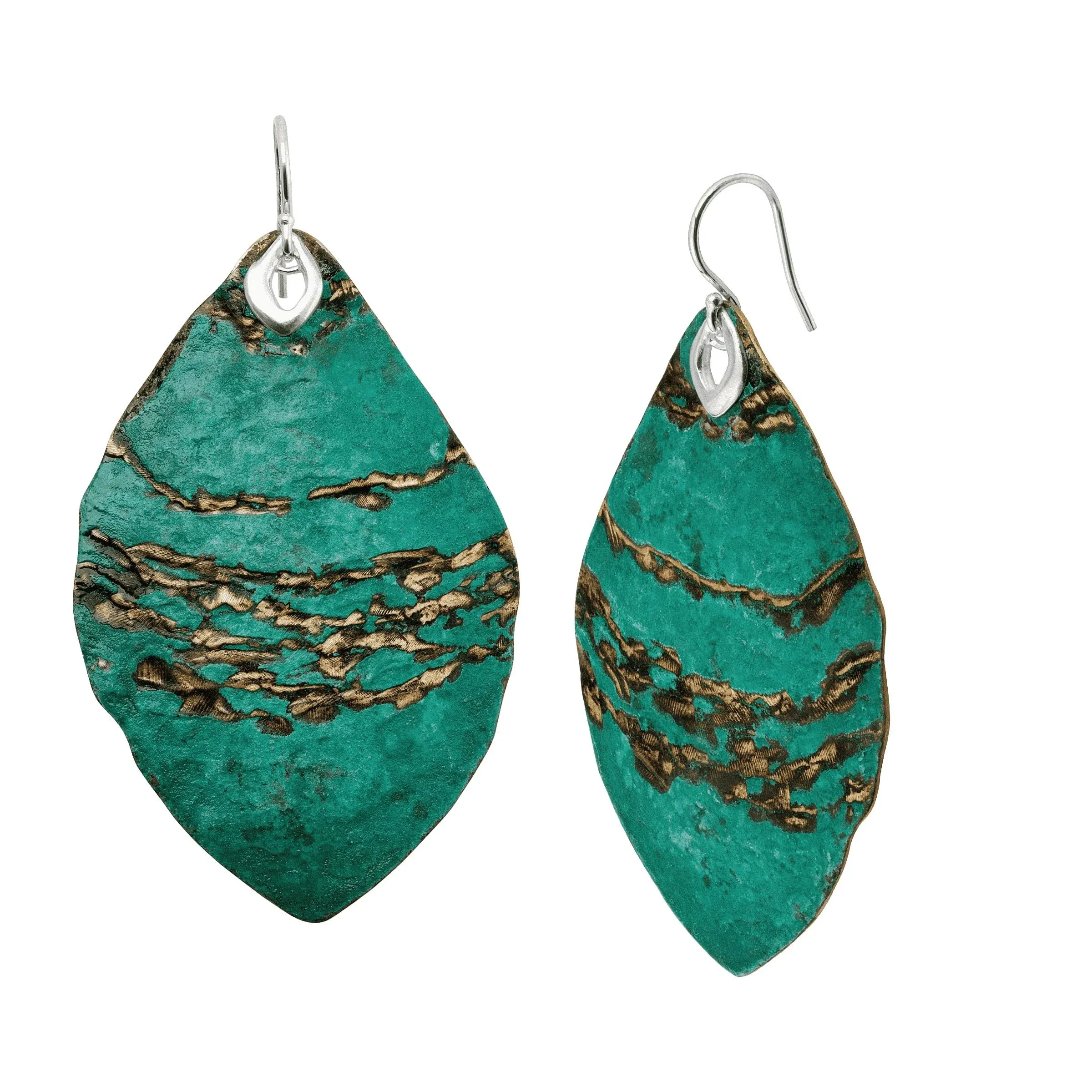 New Silpada &#039;Emerald Pools&#039; Drop Earrings in Green Patina Brass and Sterling