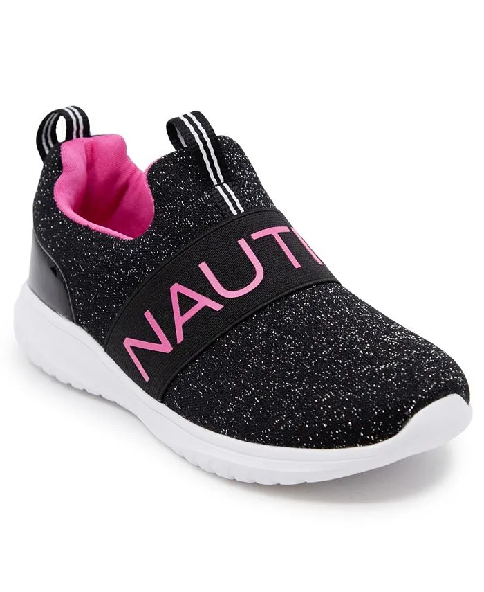 Nautica Girls' Sparkle Canvey Sneakers - Black/Pink, 3 Youth