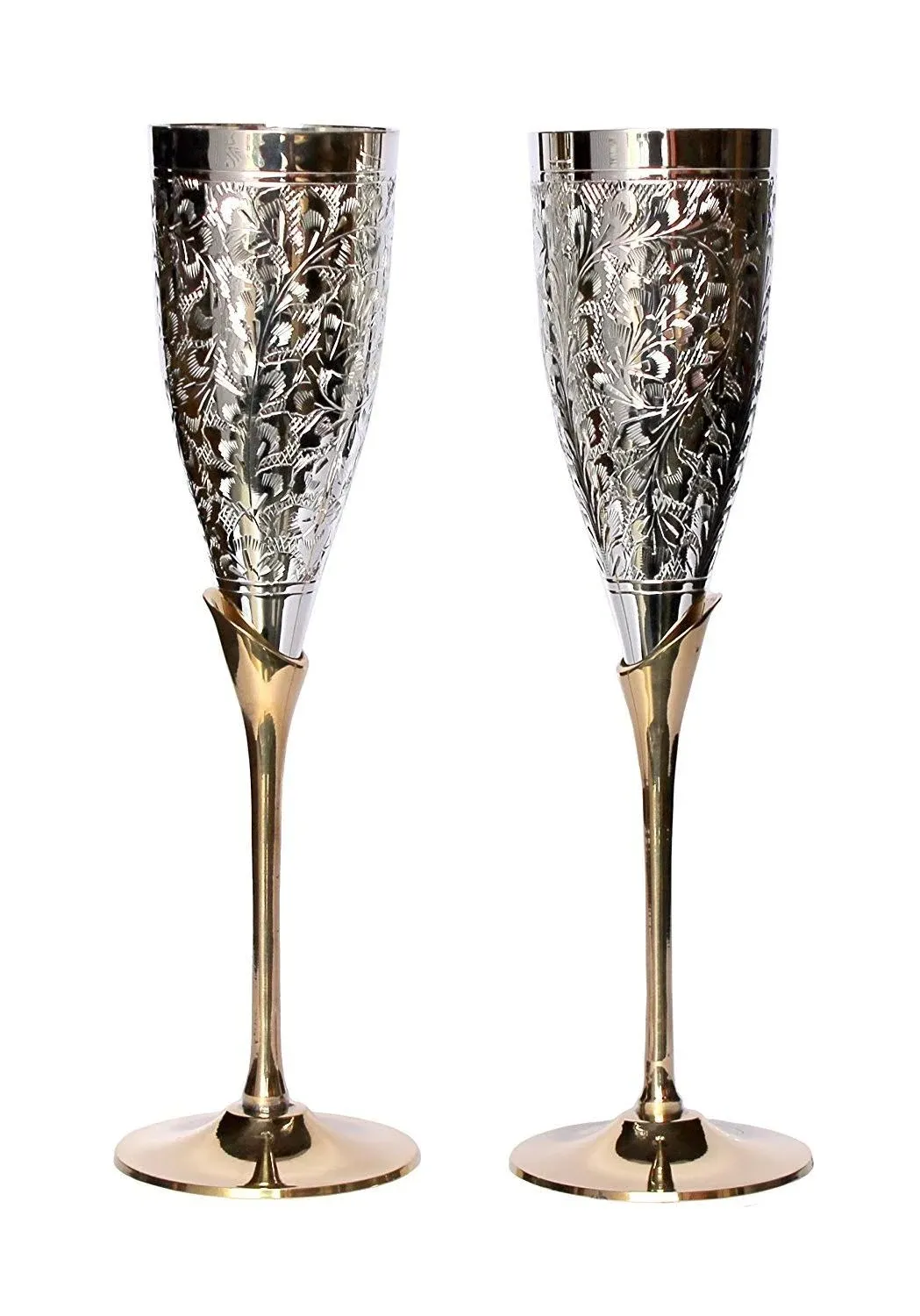 Royal sapphire Set of 2 Silver Plated Brass Wine Goblets with Metallic 