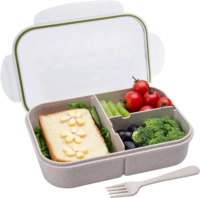 Itopor Lunch Box,Natural wheat fiber materials,Ideal Bento Box for Kids and Adults,Leak Proof Kids Lunch Box,bpa Free,M