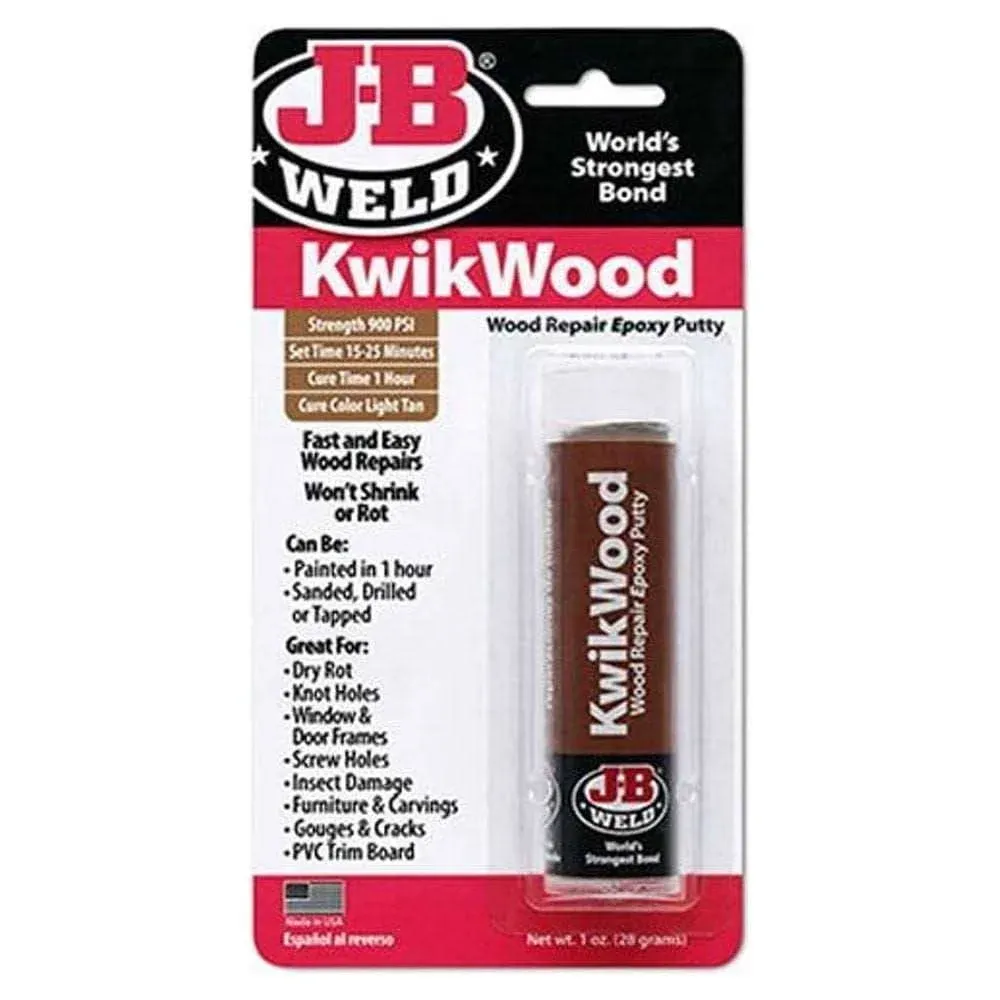 J-B Weld 8257 KwikWood Wood Repair Epoxy Putty Stick - 1 oz. - 2 Pack