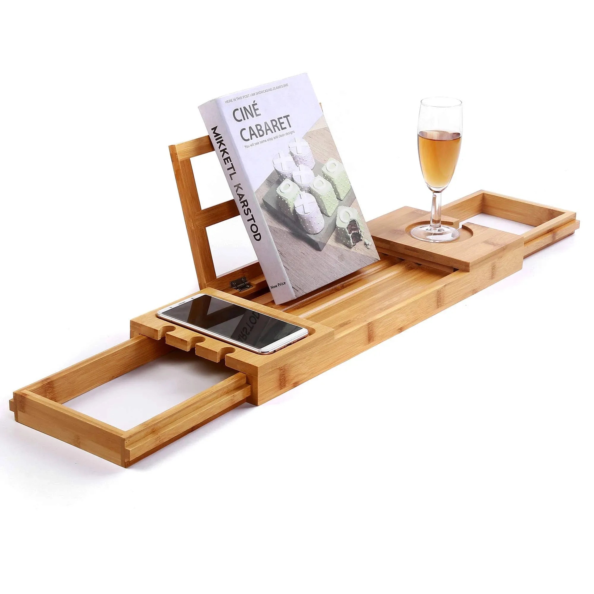 Utoplike Bamboo Bathtub Caddy Tray Bath Tray for Tub, Adjustable Bathroom Bathtub ...