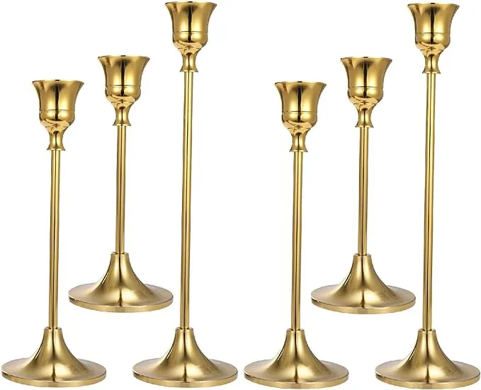 Anndason Set of 6 Gold Taper Candle Holders Decorative Candlestick Holder for Home Decor, Wedding, Dinning, Party, Anniversary