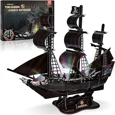 Hicfen 3D Puzzles for Adults Pirate Ship Large Queen Anne’s Revenge Nautical ...