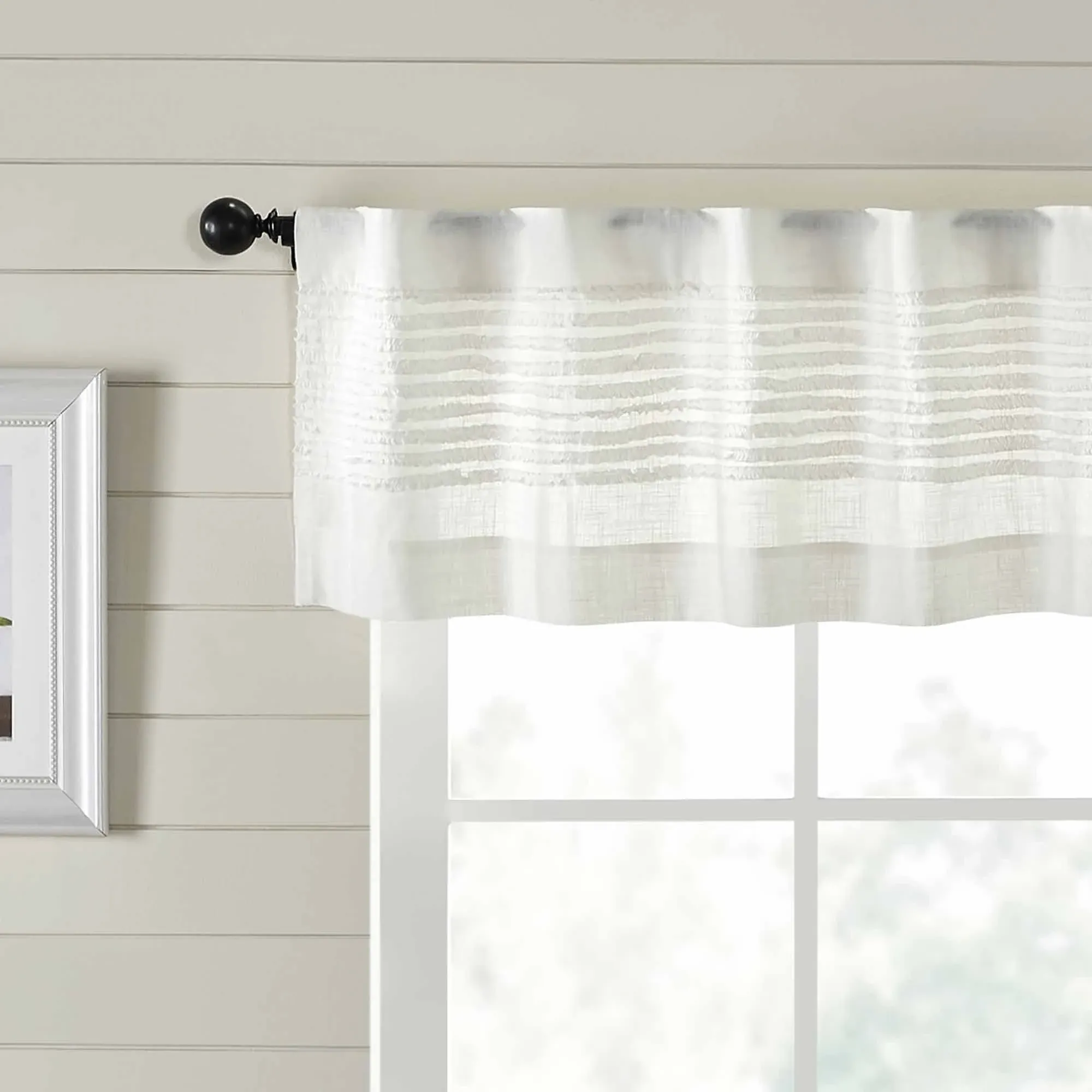 Piper Classics Kathryn Valance Curtain, 16" L x 72" W, Ruffled Curtain Topper in a Linen-Look Soft White Cotton Semi-Sheer Fabric, Farmhouse, Cottage, Country Style Sheer Kitchen Bath Curtains