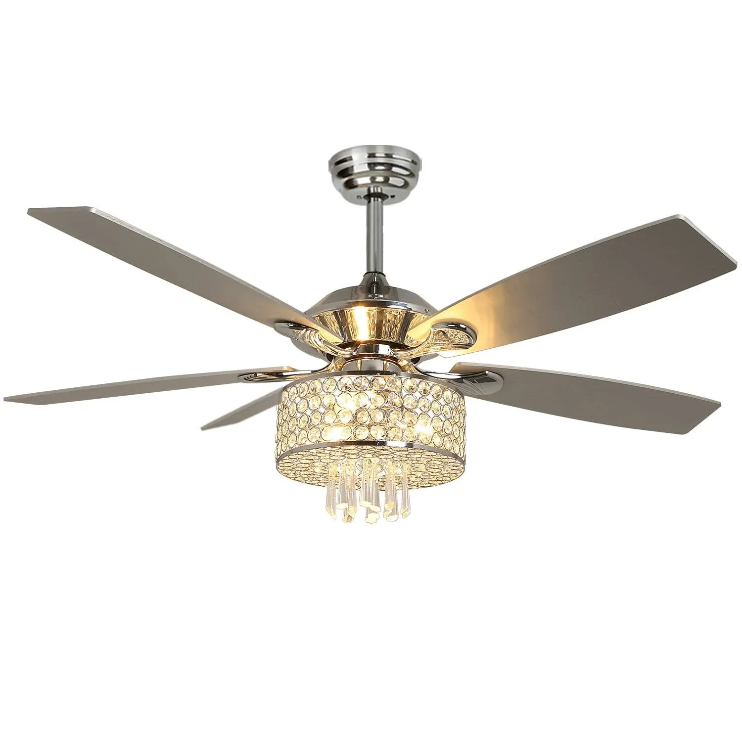 Depuley 52" Remote Crystal Ceiling Fan with Lights, Modern Chandelier Chrome ...