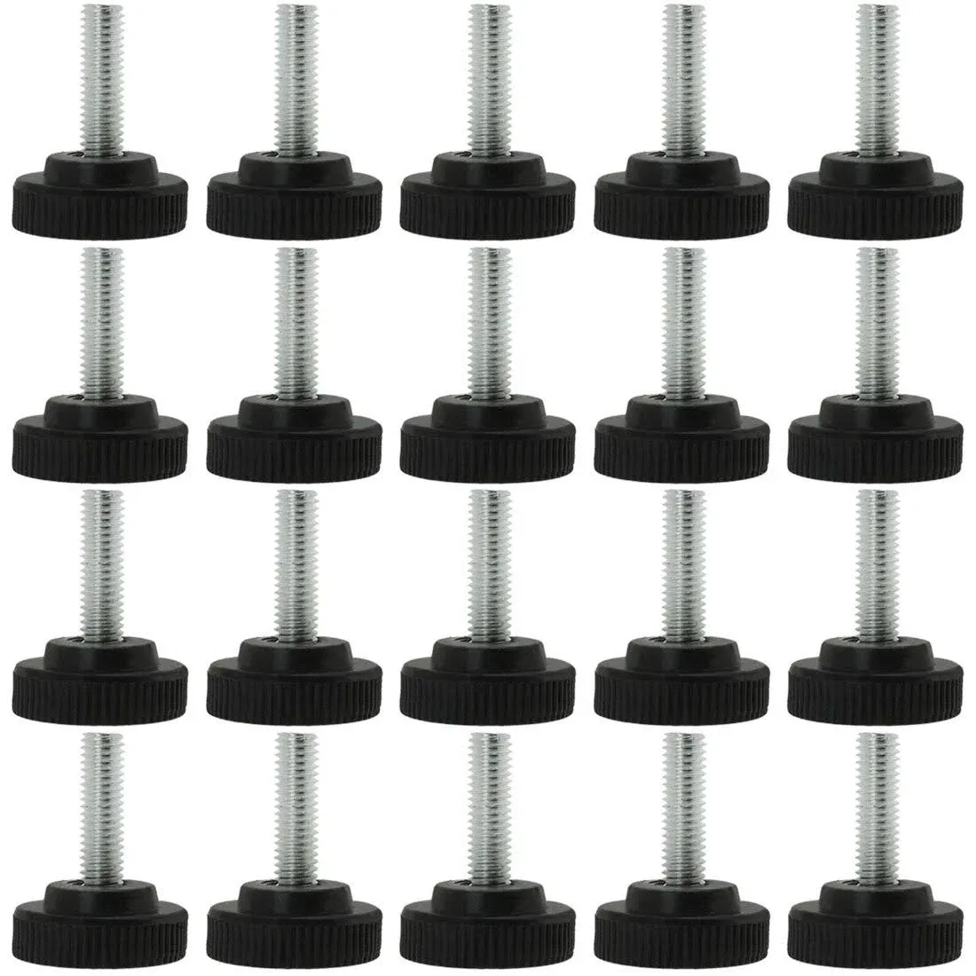 uxcell M8 x 25 x 30mm Screw on Furniture Glide Leveling Feet Adjustable Leveler Pad for Chair Industrial Machine Desk Leg 20 Pack, Black and Silver Tone