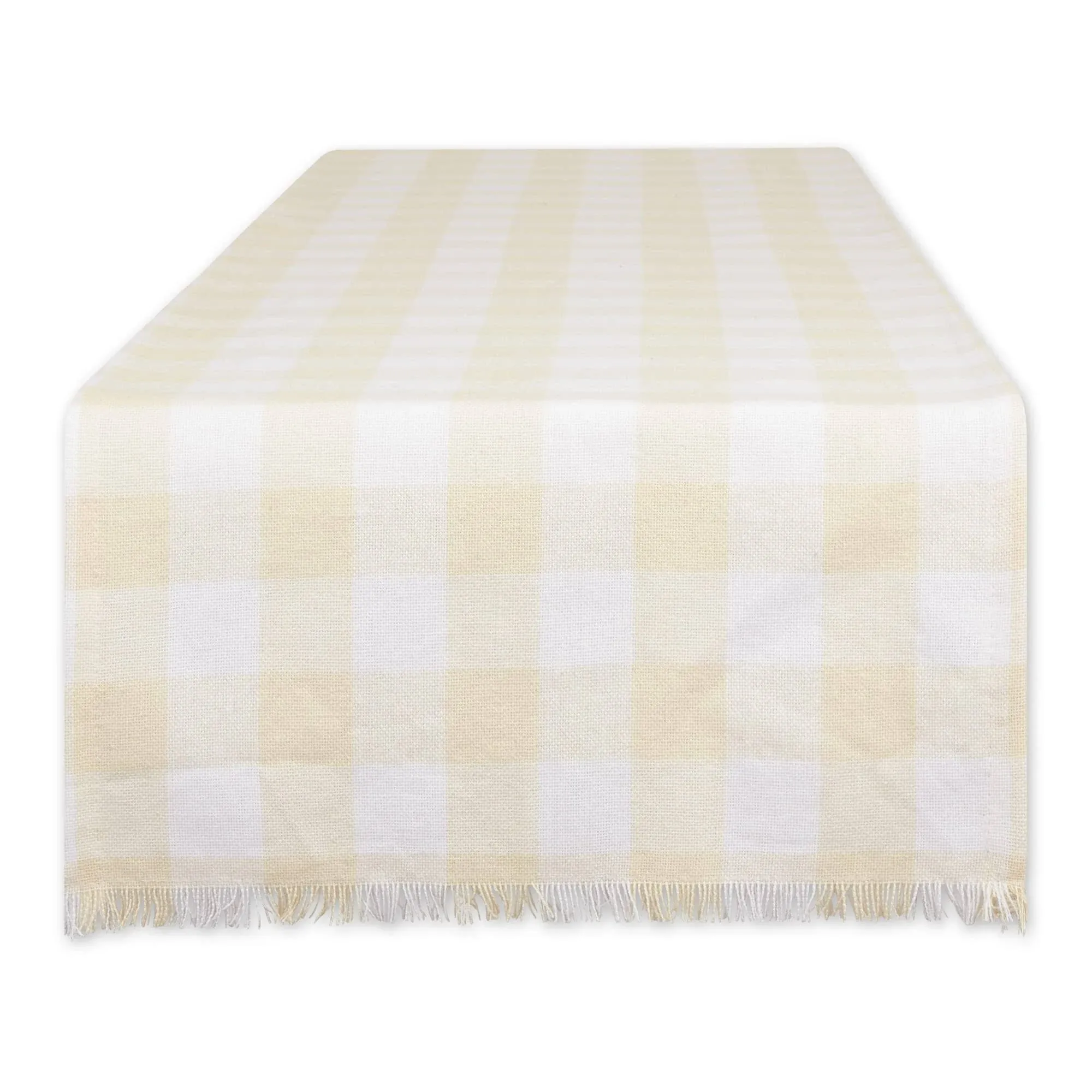 DII Heavyweight Fringed Check Tabletop Collection, Table Runner, 14x108, Natural