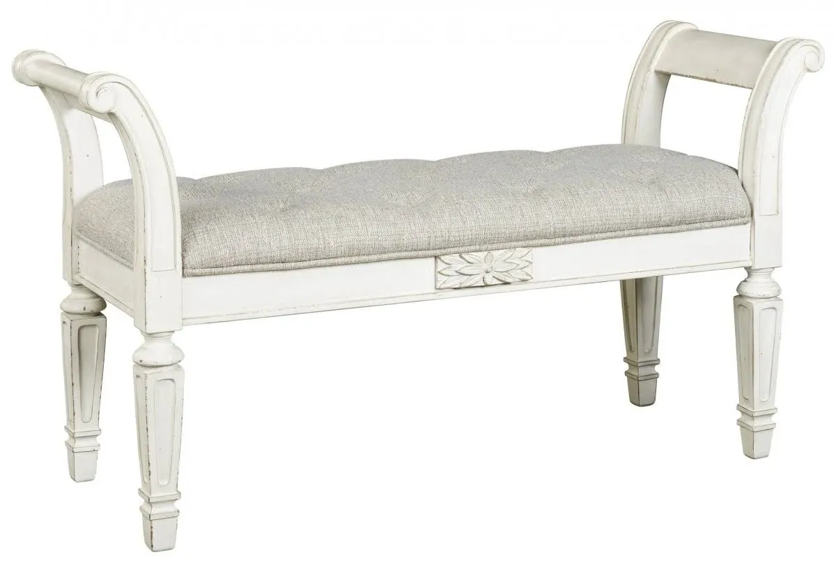 Signature Design by Ashley Realyn French Country Upholstered Tufted Accent Bench, Antique White