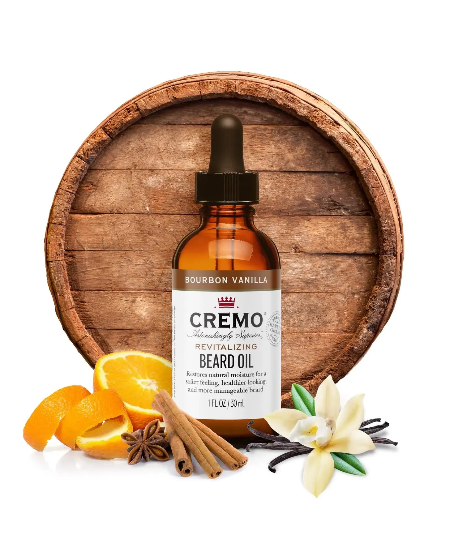 Cremo Beard Oil, Bourbon Vanilla, 1oz, Size: 1 fl oz