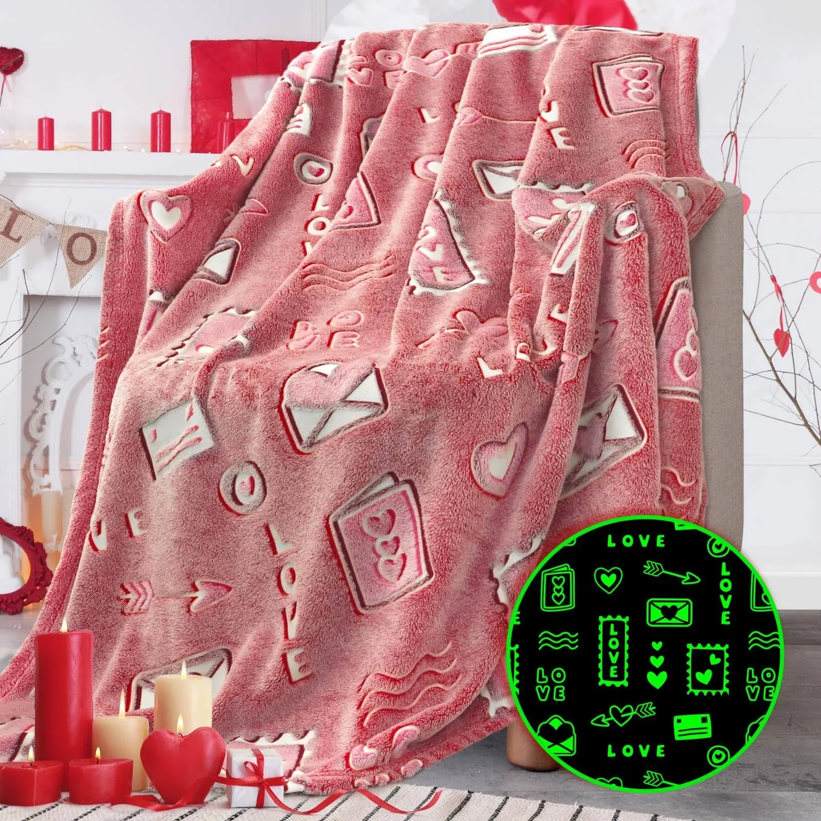 Valentines Day Gifts for Kids Girl Glow in The Dark Valentines Blanket Red Lo...