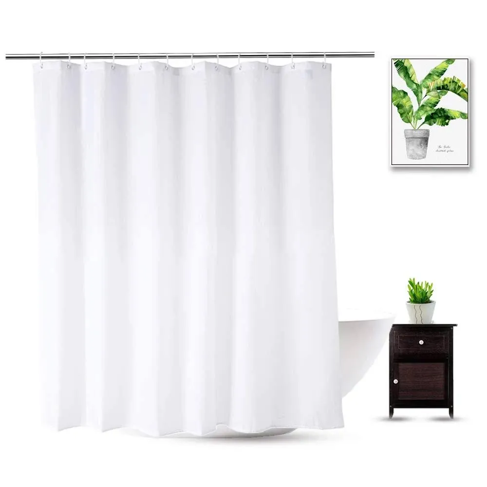 Fabric Shower Curtain Liner 70 x 74 Inch, Water Repellent Polyester Long Bathroom Shower Curtains Spa and Hotel Quality, Machine Washable, White