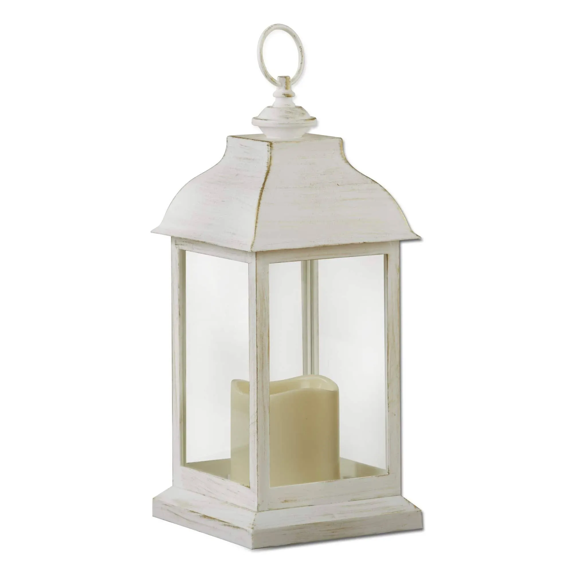 Distressed LED White Lantern