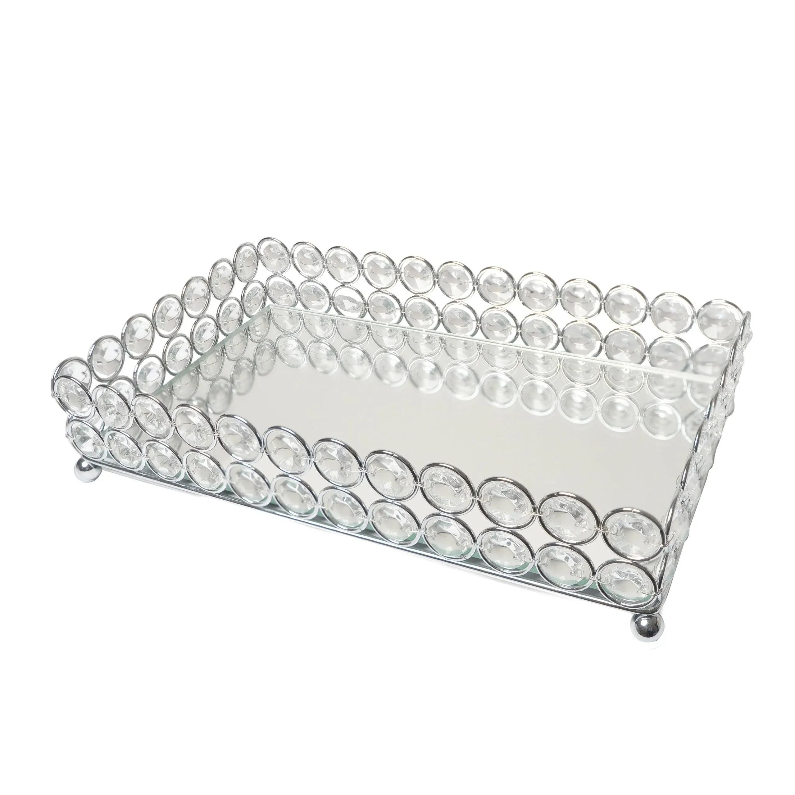 Elegant Designs HG1010-CHR Elipse Crystal Decorative Mirrored Jewelry or Makeup Cosmetic Perfume Vanity Organizer Tray, Chrome