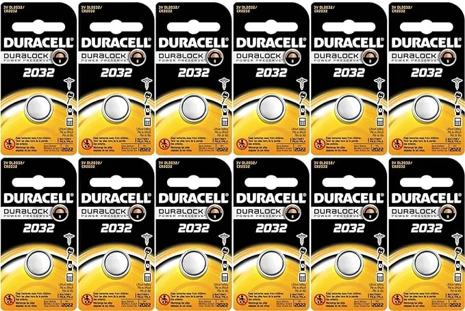 Duracell Dl2032 Lithium Coin Battery, 2032 size, 3V, 230mAh Capacity Pack of 12