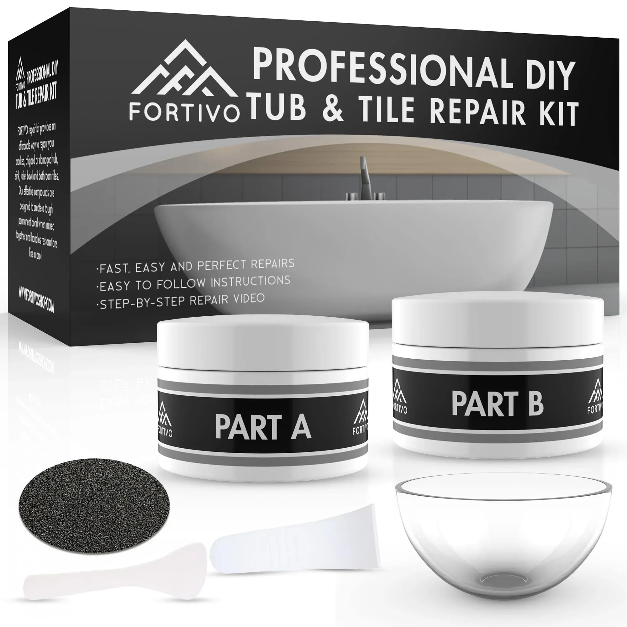 Tub Repair Kit White for Acrylic Porcelain Enamel & Fiberglass Tub Repair Kit