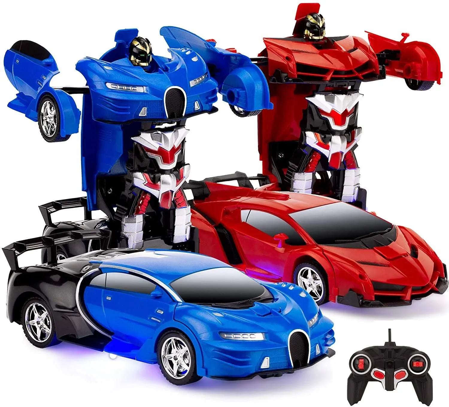 Best Choice Products Set of 2 1/18 Scale RC Remote Control Transforming Robot Sports Car Toys w/ 1 Button Transformation