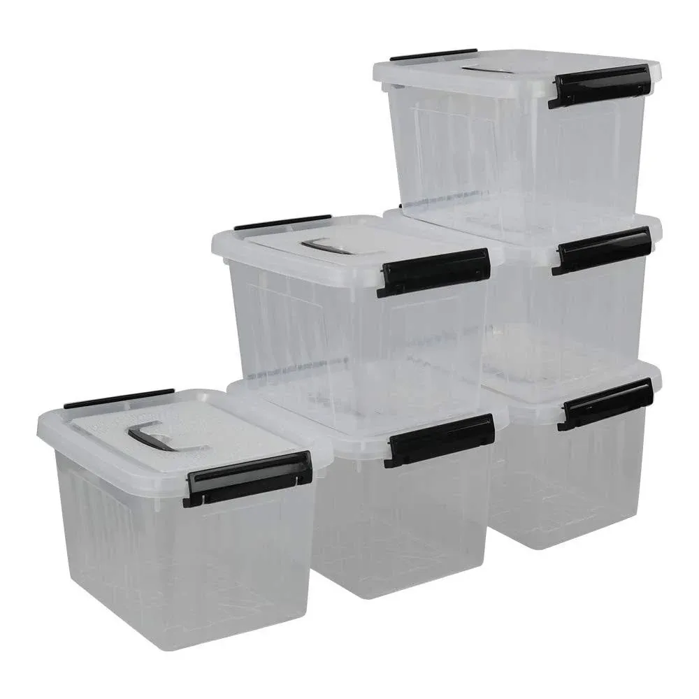 Idomy 6 Quart Plastic Storage Box, Clear Storage Bins with Lid, Pack of 6