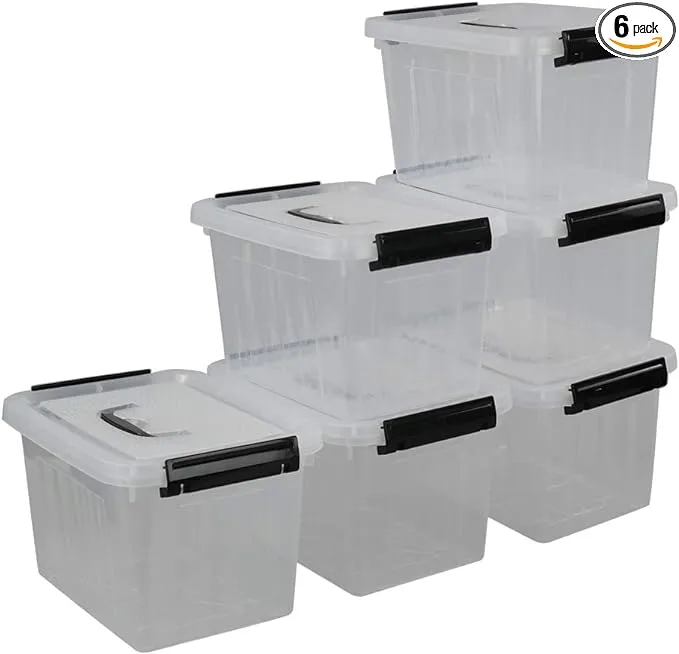 Idomy 6 Quart Plastic Storage Box, Clear Storage Bins with Lid, Pack of 6