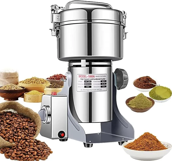 Electric Grain Grinder Mill 1000g High-speed Spice Herb Mill Commercial Powder Machine for Dry Cereals Grain Herb Spice Coffee Corn Bean CE approved (1000g Stand Type)